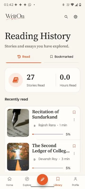 WritOn reading history